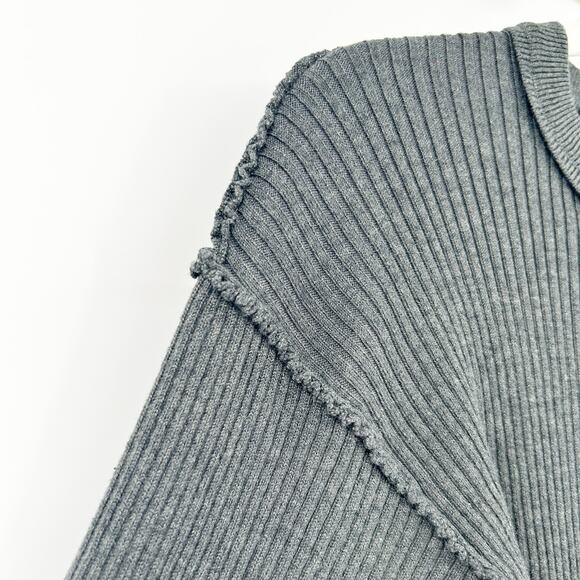 Oat Womens Fall Drop Shoulder Wide Sleeve Ribbed Knit Henley Sweater Size S Gray - Picture 4 of 6